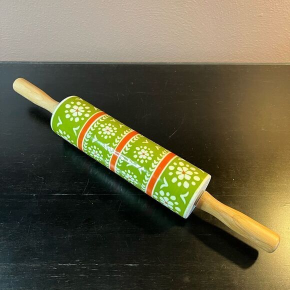 Anthropologie folk art ceramic rolling pin - Picture 1 of 7